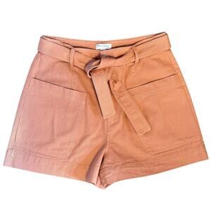 See U Soon NWOT Anthro Salmon Pink Ultra High Rise Belted Cotton Shorts Sz 6